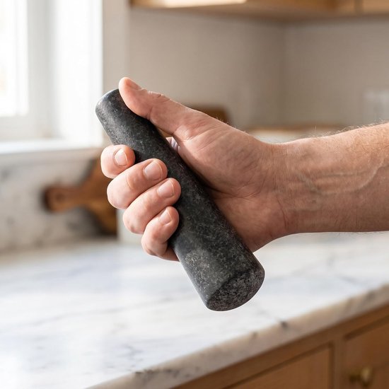 2 stuks granieten stampers, zware handmatige kruidenmolen met steel — afbeelding 3