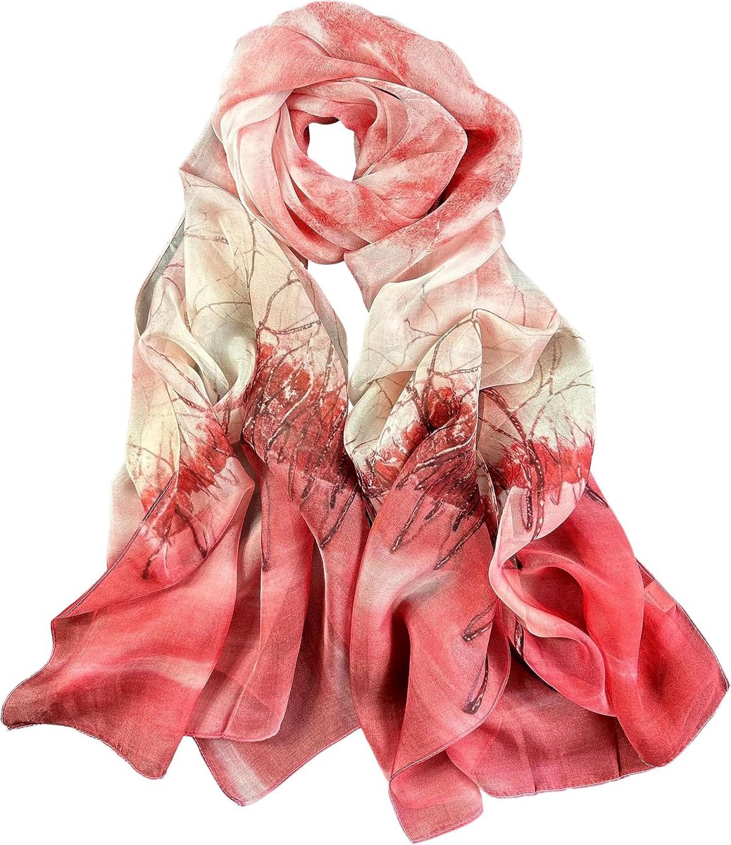 Lange zijden chiffon sjaal bloemenprint