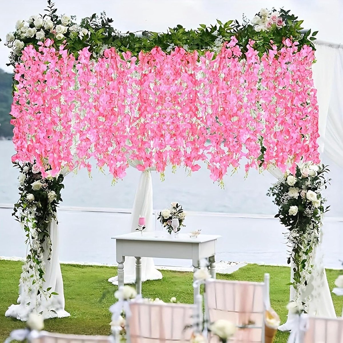 Kunstbloemen Simulatie Wisteria Flower Strip, kunstbloemen, vine, blauweregen voor bruiloften, tuinen, feesten, wanddecoratie, woondecoraties (4 Wisteria roze)