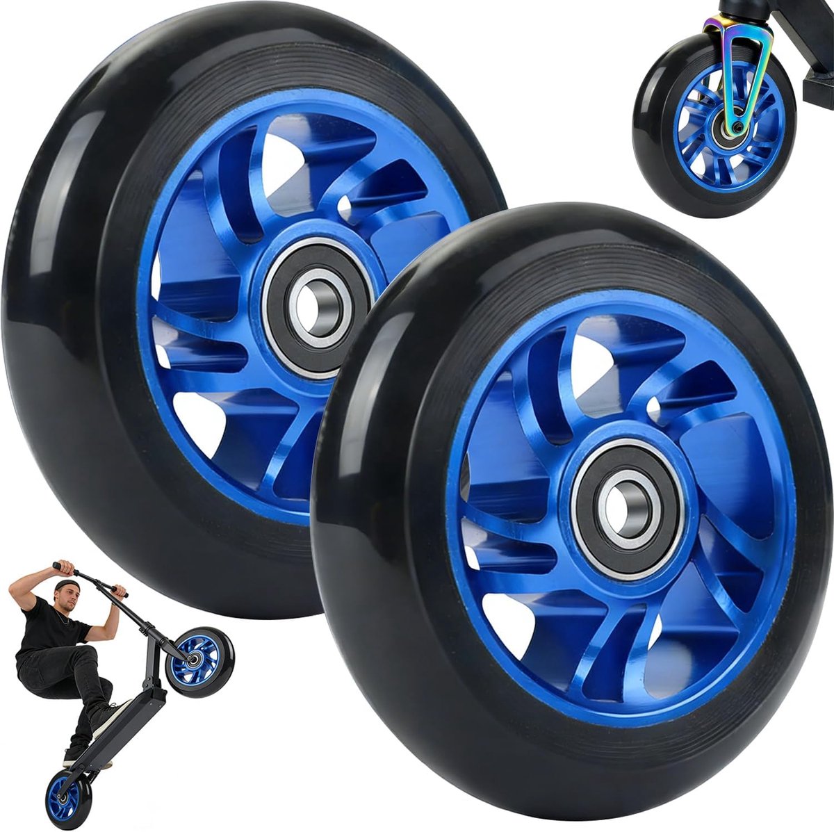 2 stuks reservewielen, 110 mm scooterbanden met velgen van aluminiumlegering, ABEC-9 kogellagers, hardheid 88A, snel, stuntstepbanden, scooterwielen voor alle scooters