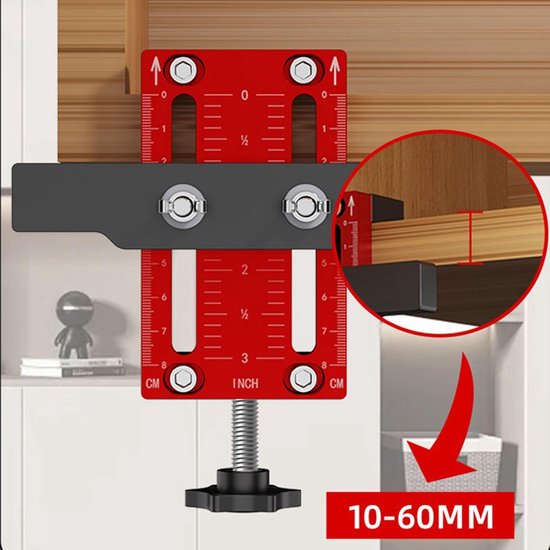 Kastdeurinstallatie-positioneerder Montagemal, Aluminiumlegering Punch-locator met Verstelbare Steunarm en Klem, voor Het Installeren van de Meeste Kastdeuren — afbeelding 5
