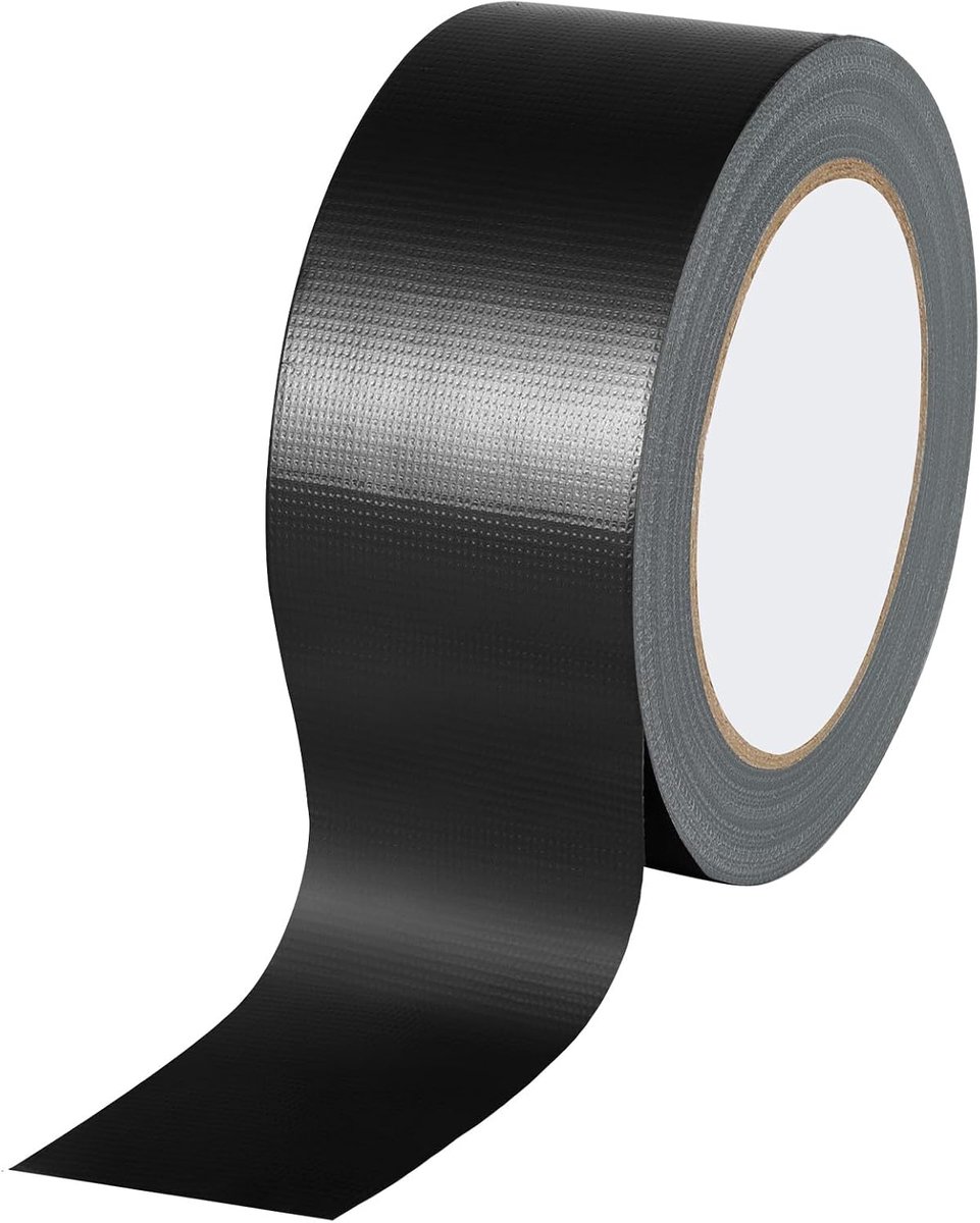 Weefseltape, versterkte weefseltape, ducttape met sterke hechting, 25 m x 50 mm, isolatie- en waterbanden voor reparaties, bevestiging en verzegeling, zwart
