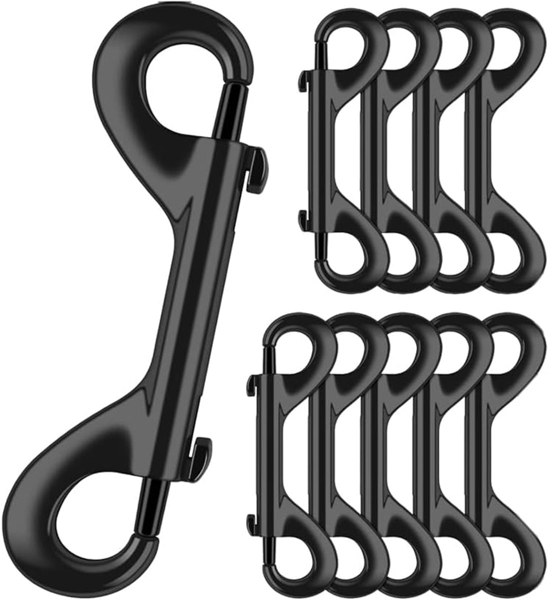 10 stuks dubbele bouthaken, zware dubbele einde trekkerdrukknopen kreeftsluiting karabijnhaak bout drukknopen bevestigingsclip zwart (70 mm)
