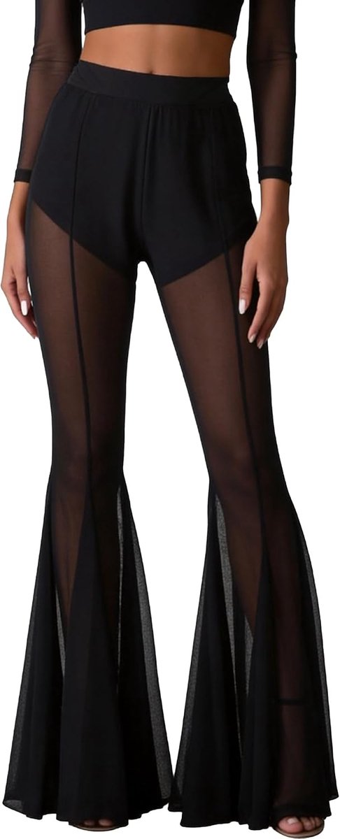 Damesbroek van kant/tule, gothic, uitlopende leggings, transparant, bootcut, yoga, punk, vintage, Halloween, dans, party, club, S-2XL