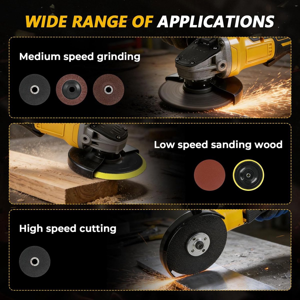 Haakse slijper voor Dewalt 18V/20V accu, 8000RPM borstelloze slijpmachine met 125mm slijpschijven voor snijden, slijpen, polijsten (geen accu) thumbnail 4