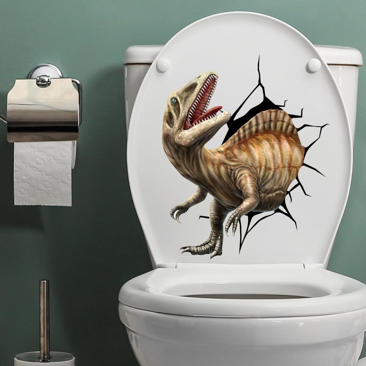 30 x 35 cm, 2 stuks stickers voor toiletbrillen, dinosaurus, toiletmodel, creativiteit van de badkamer