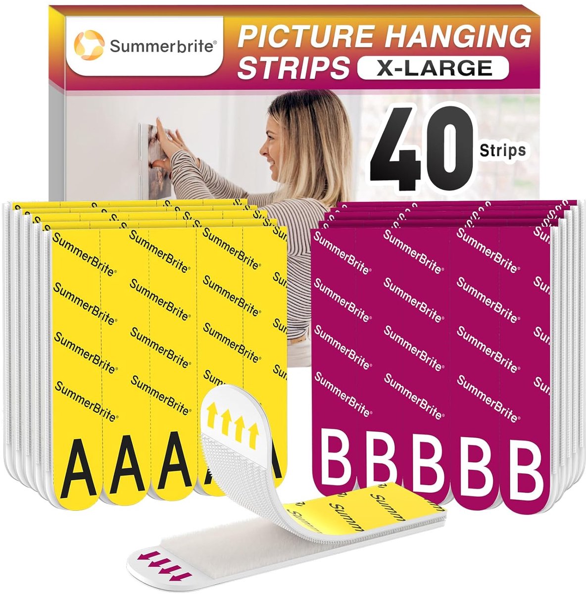 SnelShoppen - Zelfklevende Klittenband Strips XL, 20 Paar (40 Stroken), Houdt tot 6,8 kg, Geen Boren, Ideaal voor Fotolijsten, Makkelijk Te Gebruiken,