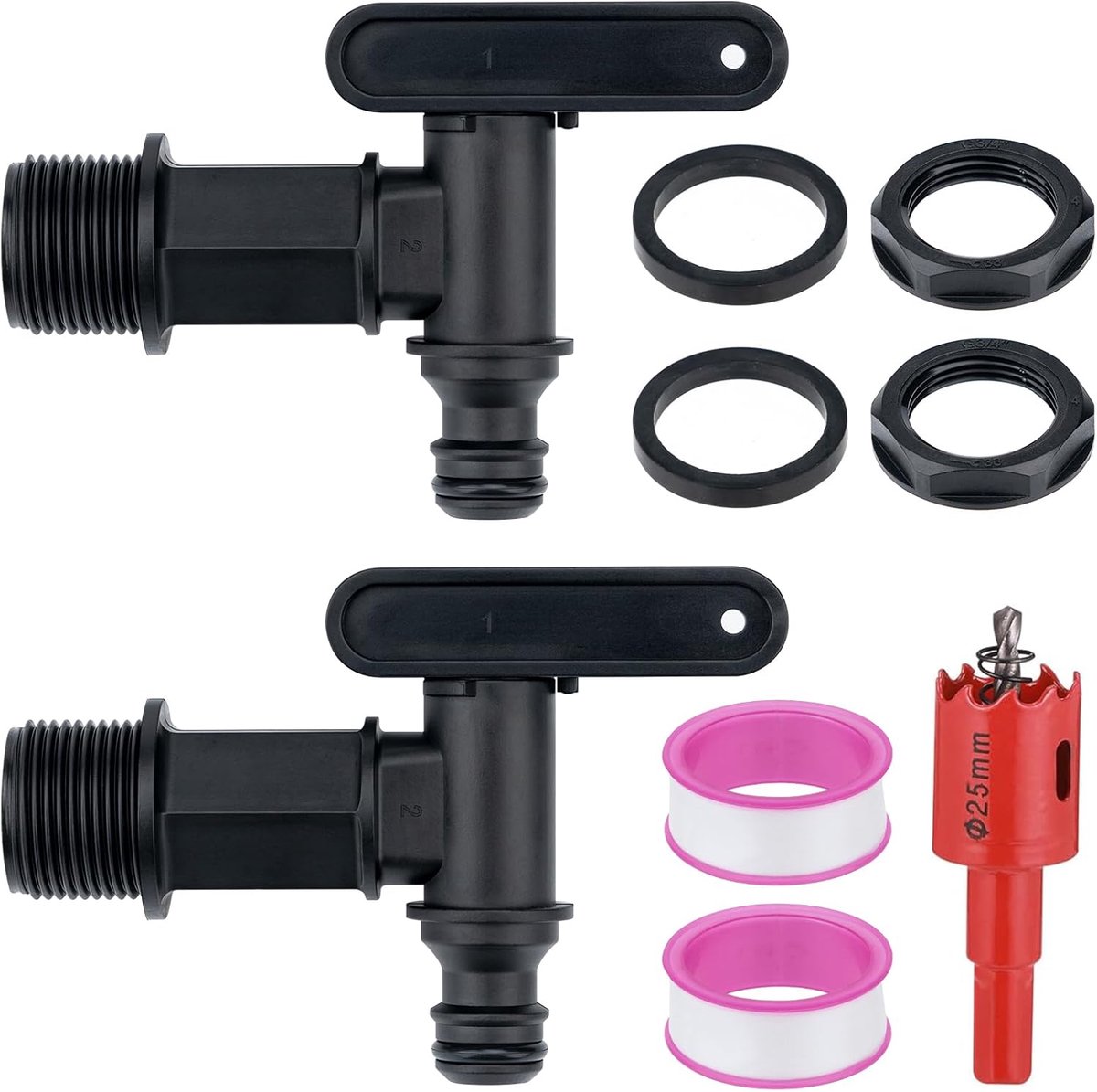 SnelShoppen - 2 Stuks Plastic Regenwatertap 3/4 Inch Adapter voor Tuin, Ijking, Waterbesparing met Waterdichte Band en Gatopener