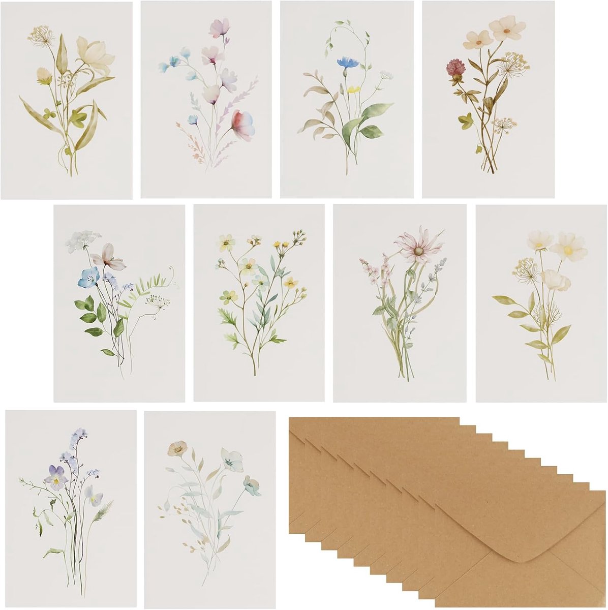 SnelShoppen - Verjaardagskaarten Set van 10, Lege Wenskaarten voor Vrouwen en Mannen met Enveloppen, Bloemen Motieven voor Afstuderen, Moederdag, Vade