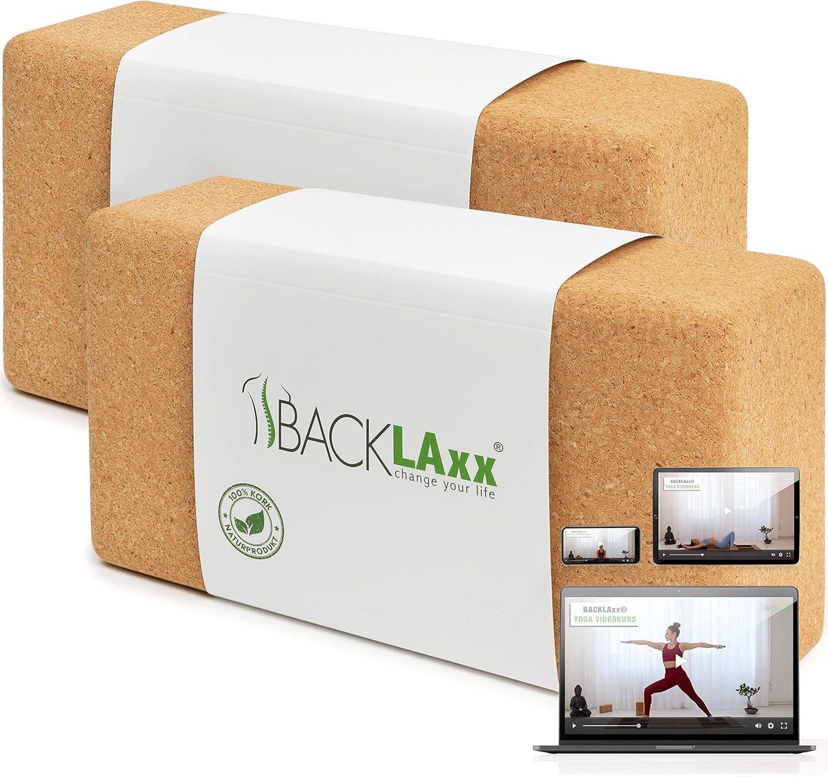 SnelShoppen - Yoga Blok Kurk - 100% Natuurlijk Yogablok - Duurzaam en Huidvriendelijk - Ecologisch Geproduceerd - Inclusief Toepassingsvideo's voor Yo