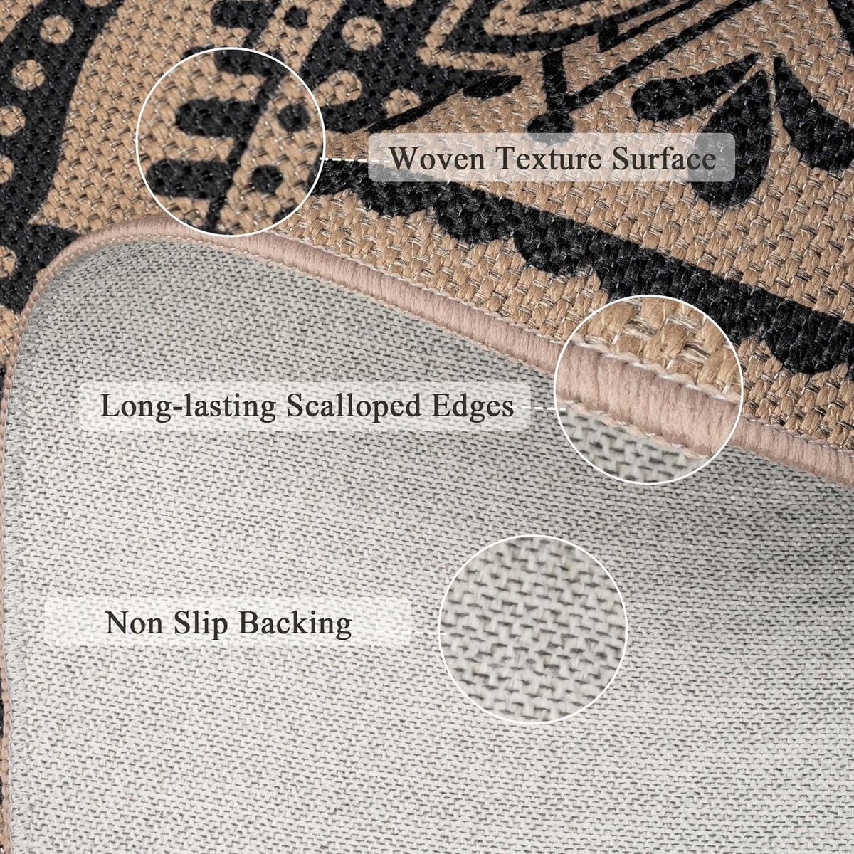 SnelShoppen - Rond Vloerkleed 120 cm Jute Look Wasbaar Boho Tapijt Bruin voor Woonkamer, Slaapkamer, Balkon, Terras, Outdoor, Antislip, Decoratie