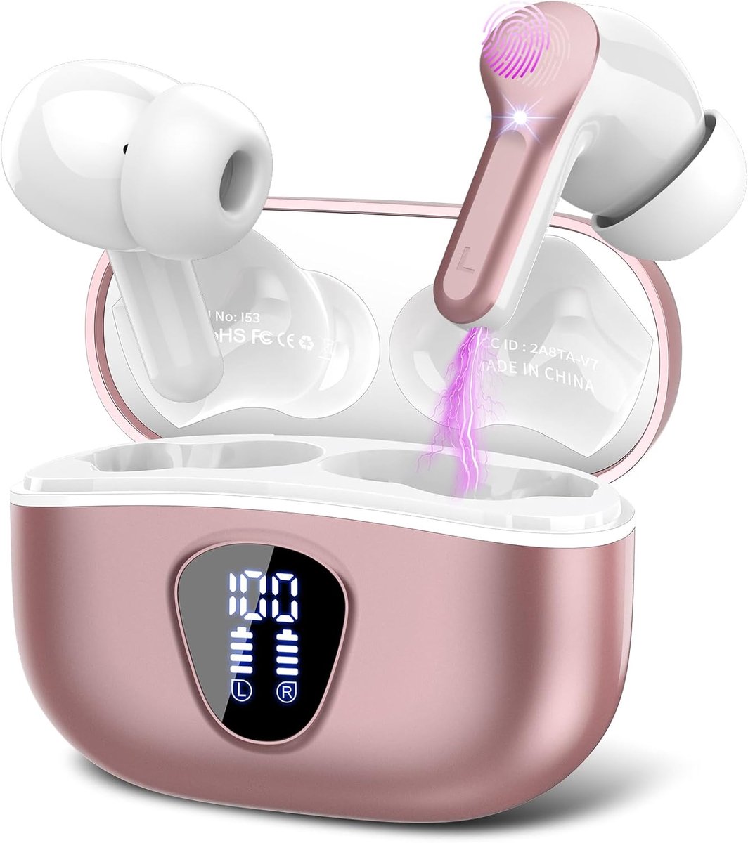 SnelShoppen - Bluetooth Headphones 5.4, Draadloze In Ear Sportkoptelefoon met HiFi Stereo, 40 Uur Batterij, 4 Microfoons met ENC Noise Cancelling, IP7