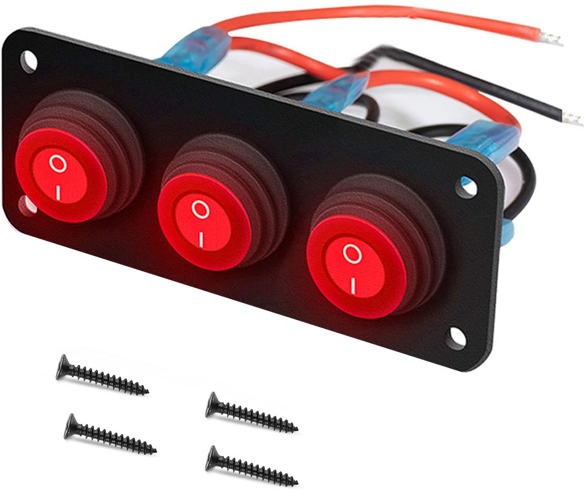 Rocker Switch met 3 Knoppen - Rood LED Schakelpaneel - Waterproof 12-24V - Voor Auto, Caravan, Boot - ShopVlot