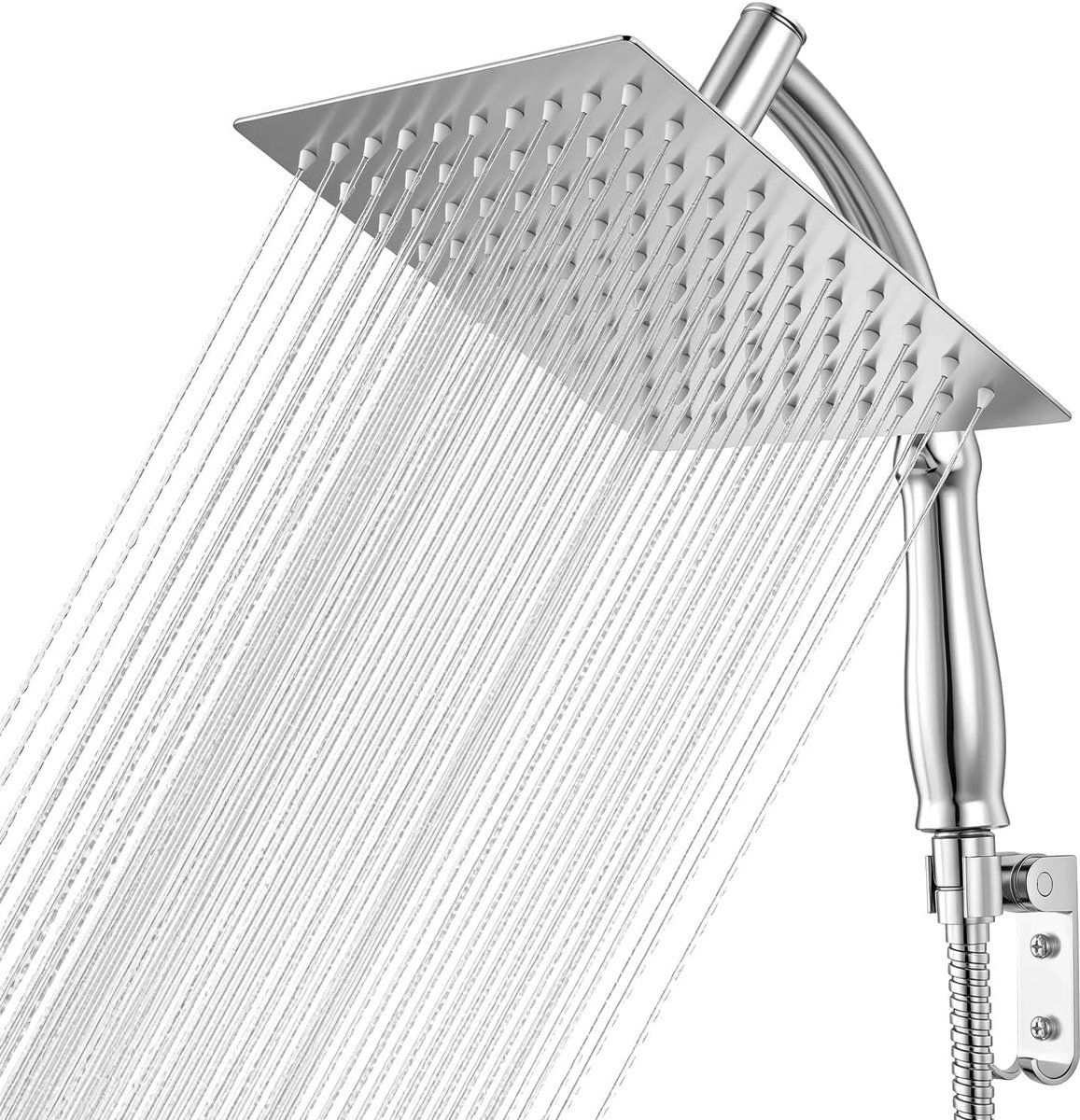 SnelShoppen - 20cm RVS Regen Douchestraal Hoofd met Verlengarm en Houder, 1/2" Aansluiting voor Thuis Spa, Ultra Dun en Chroom Afwerking