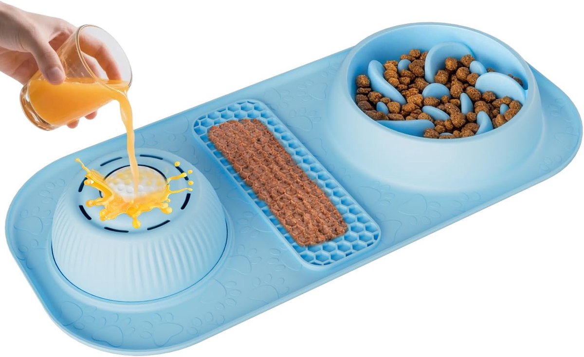 SnelShoppen - 3-in-1 Hondenbak: Likbal, Likmat & Langzame Voerbak, Antislip Siliconen, Interactief Hondenspeelgoed voor Honden en Katten, Tegen Vervel