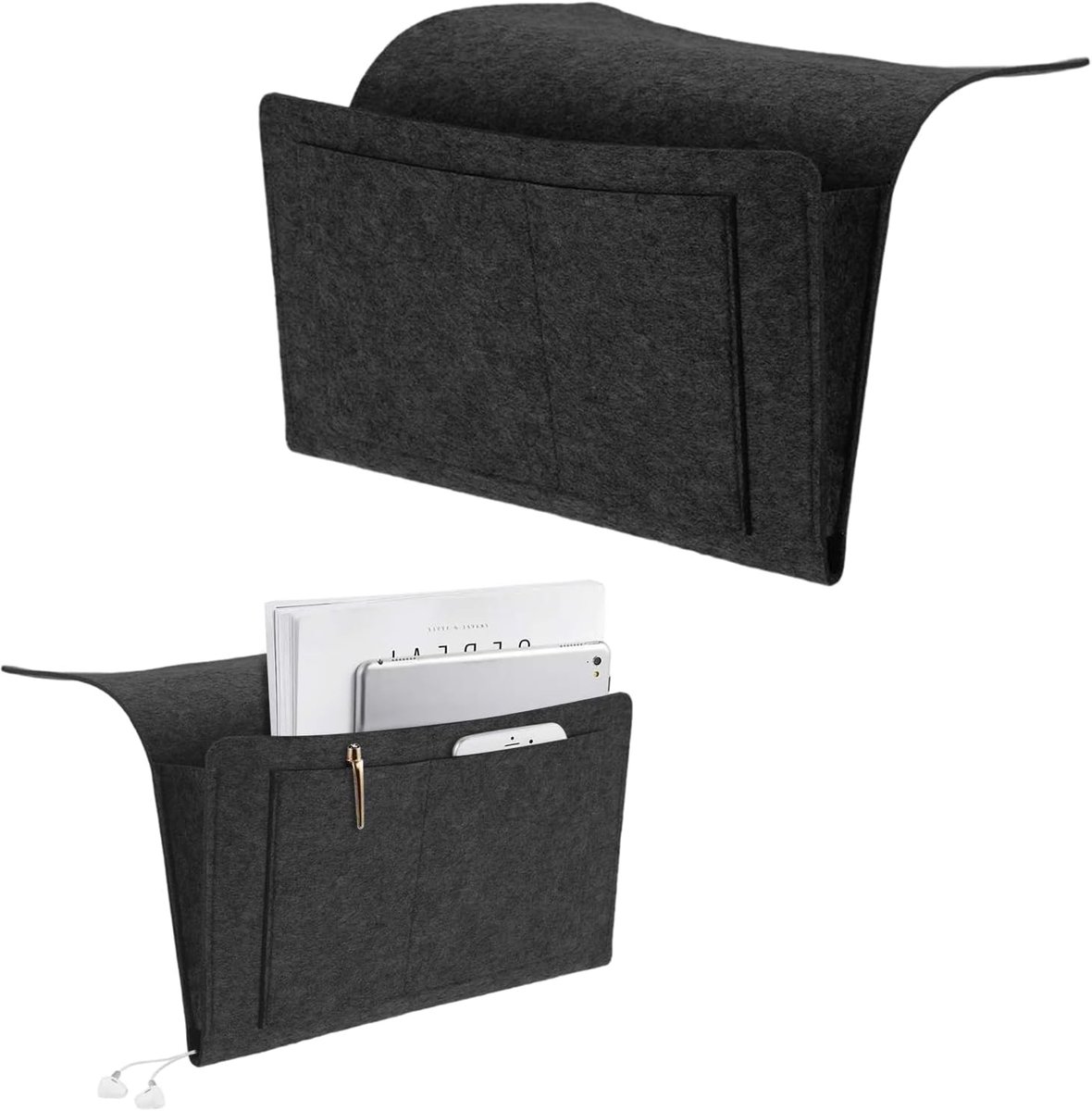 Bed Organiser - Hangende Opbergzak - Vilt - Voor Tijdschriften en Telefoon - ShopVlot