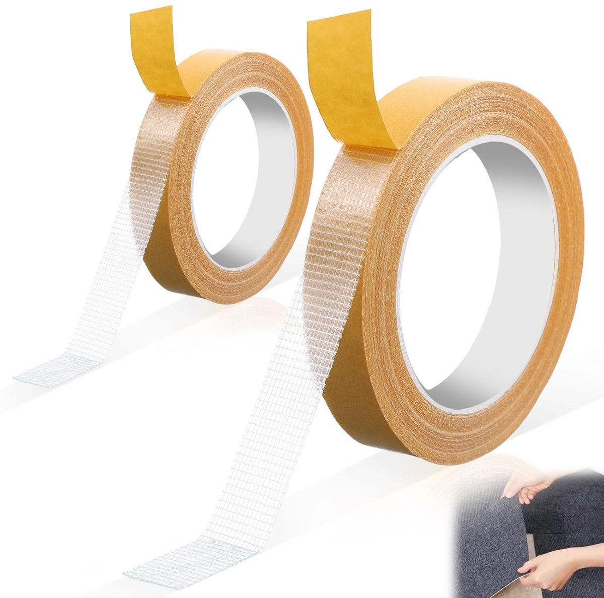SnelShoppen - Dubbelzijdig Plakband Extra Sterk - Transparant Plakband voor Tapijt en Weefsel - 2 cm x 20 m & 1 cm x 10 m - Ideaal voor Klussen, Decor