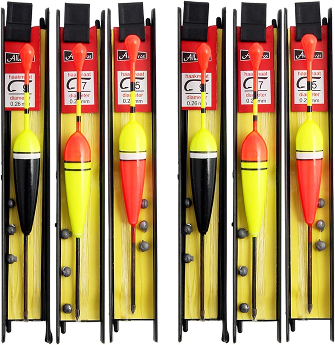 SnelShoppen - Set van 6 Drijvende Vispozen met Zinklem, Vislijn en Haken (5#, 7#, 9#) voor Aardvissen, Forel, Aal en Snoekbaars - Perfect voor Meer, R