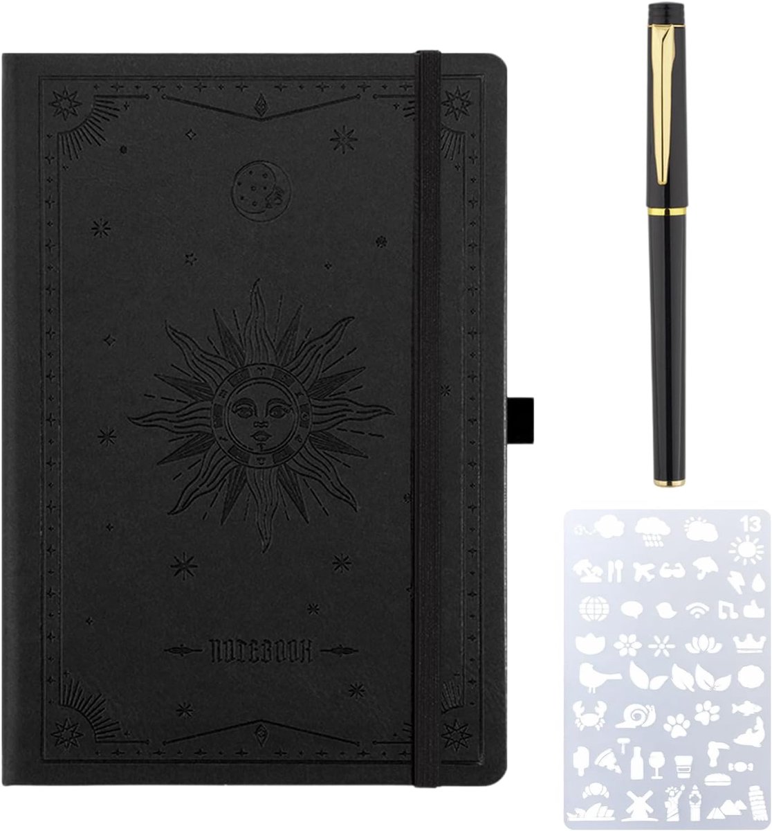 SnelShoppen - A5 Leder Journal Notitieboek met Pen, 320 Bladzijden, 80gsm Dikte, Harde Kaft, Waterafstotend, Voor Schrijven en Schilderen, 14.7 x 21.2