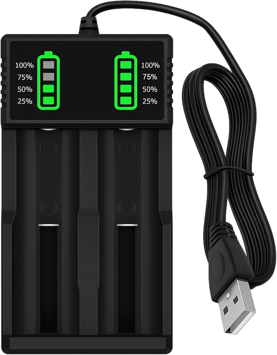 SnelShoppen - Snel Oplader 18650 2 Slots voor Oplaadbare Batterijen 21700 26650 14500 18500 17500 18350 - Universele Intelligente USB Li-Ion Lader met