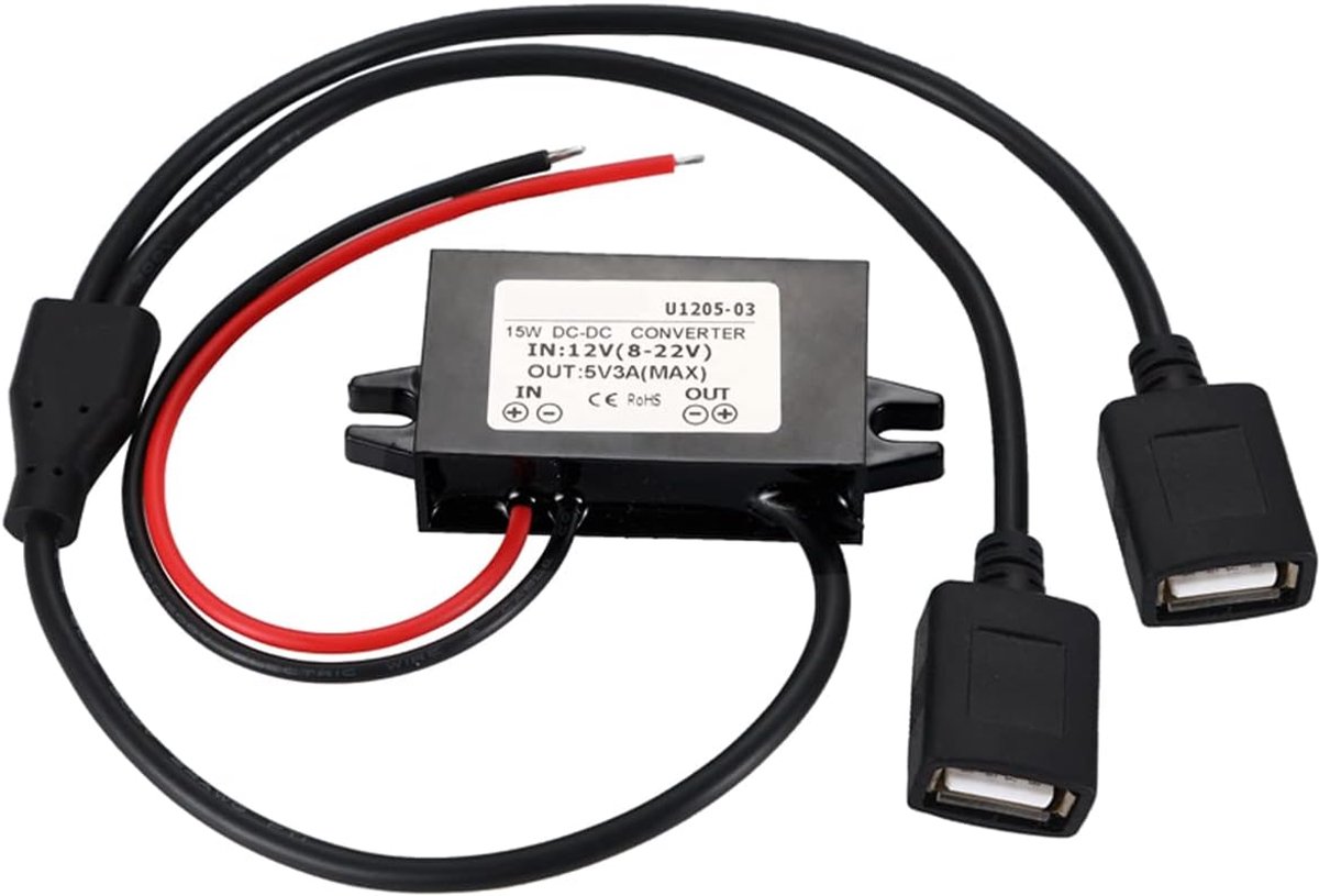 USB converter 12V naar 5V - 3A met dubbele USB poorten - waterproof - ideaal voor mobiele apparaten - ShopVlot