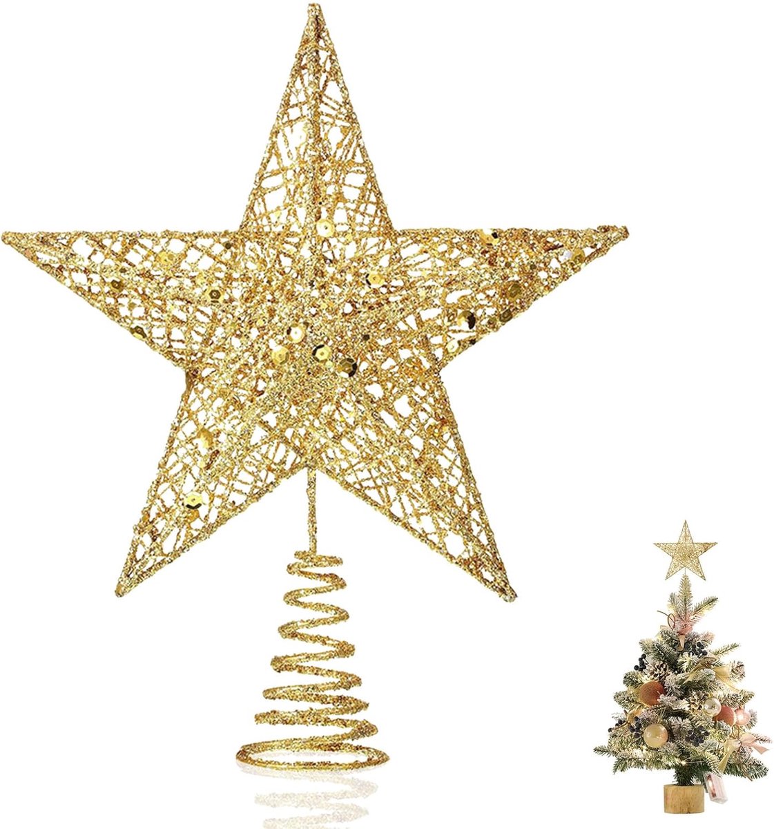 Kerstboomster 25 cm - Gouden kerstdecoratie - Duurzaam materiaal - Eenvoudige installatie - ShopVlot