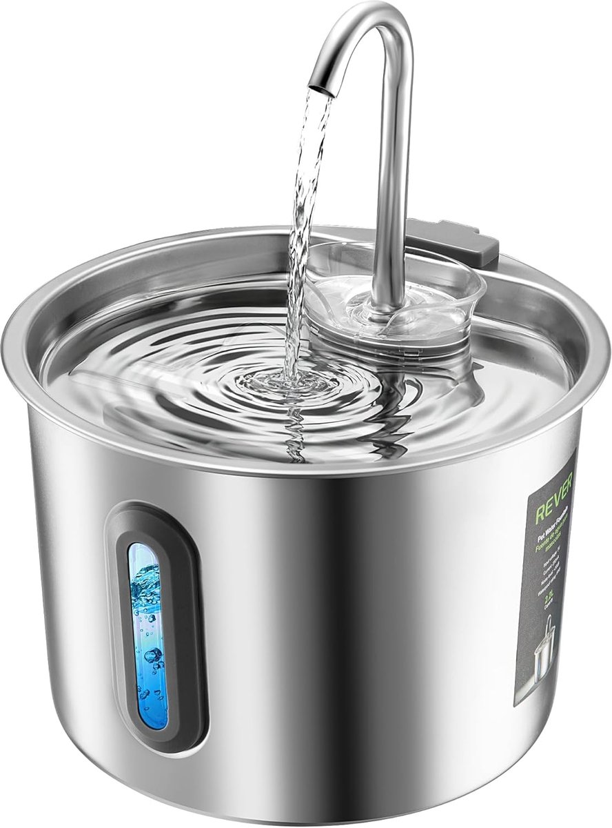 SnelShoppen - RVS Kattenfontein 2.2L met Filter | Stille Pomp, Meervoudig Filtersysteem, Hygiënisch en Makkelijk Schoon te Maken, Vers Water voor Katt