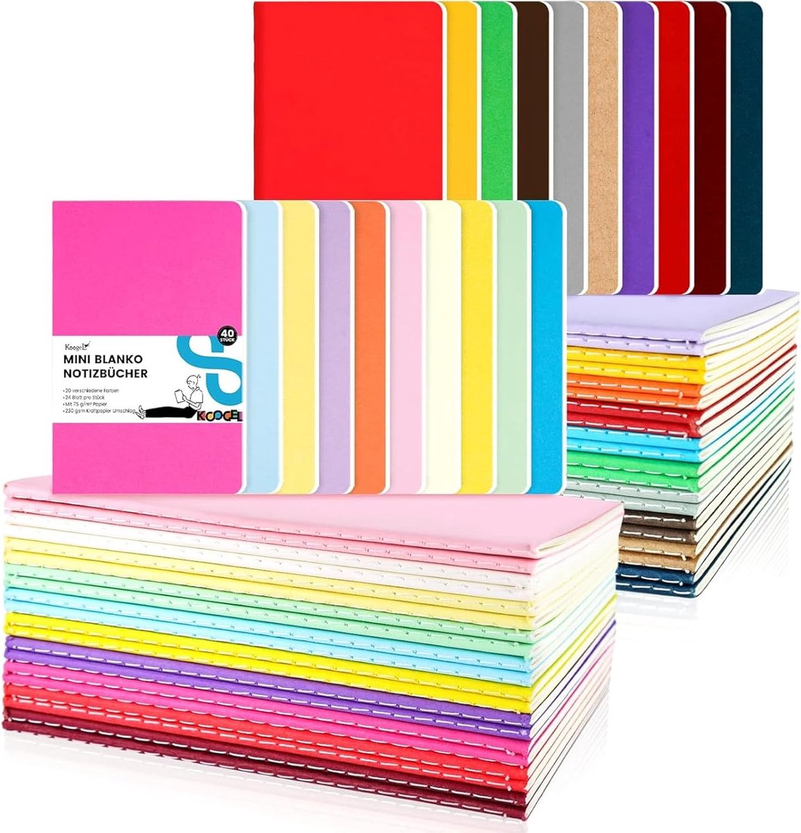 SnelShoppen - 40 Stuks A6 Notitieboekjes, Kraft Papier Notebooks in 20 Kleuren, Mini Pocket Schrijfblokjes voor School, Journals, Creatieve Projecten