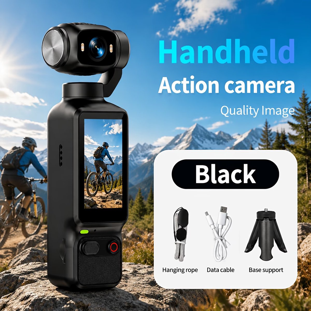 4K Pocket Camera – 180° Draaibare Lens – Mini Camera met 1,97 inch Scherm – Voor Vloggen & Reizen