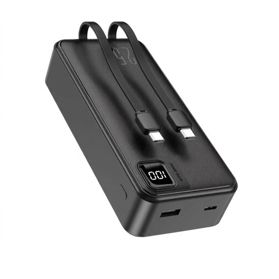 Averon® Powerbank 30.000 mAh - 22.5W snellader - ingebouwde kabels - 4 oplaadpoorten - LED indicatie - zwart