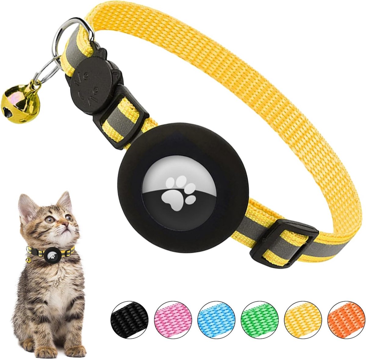 SnelShoppen - Reflecterende Airtag Kattenhalsband met Waterdichte Houder, Verstelbaar met Bel en Veiligheidsgesp voor Katten en Honden, Ideaal voor Av
