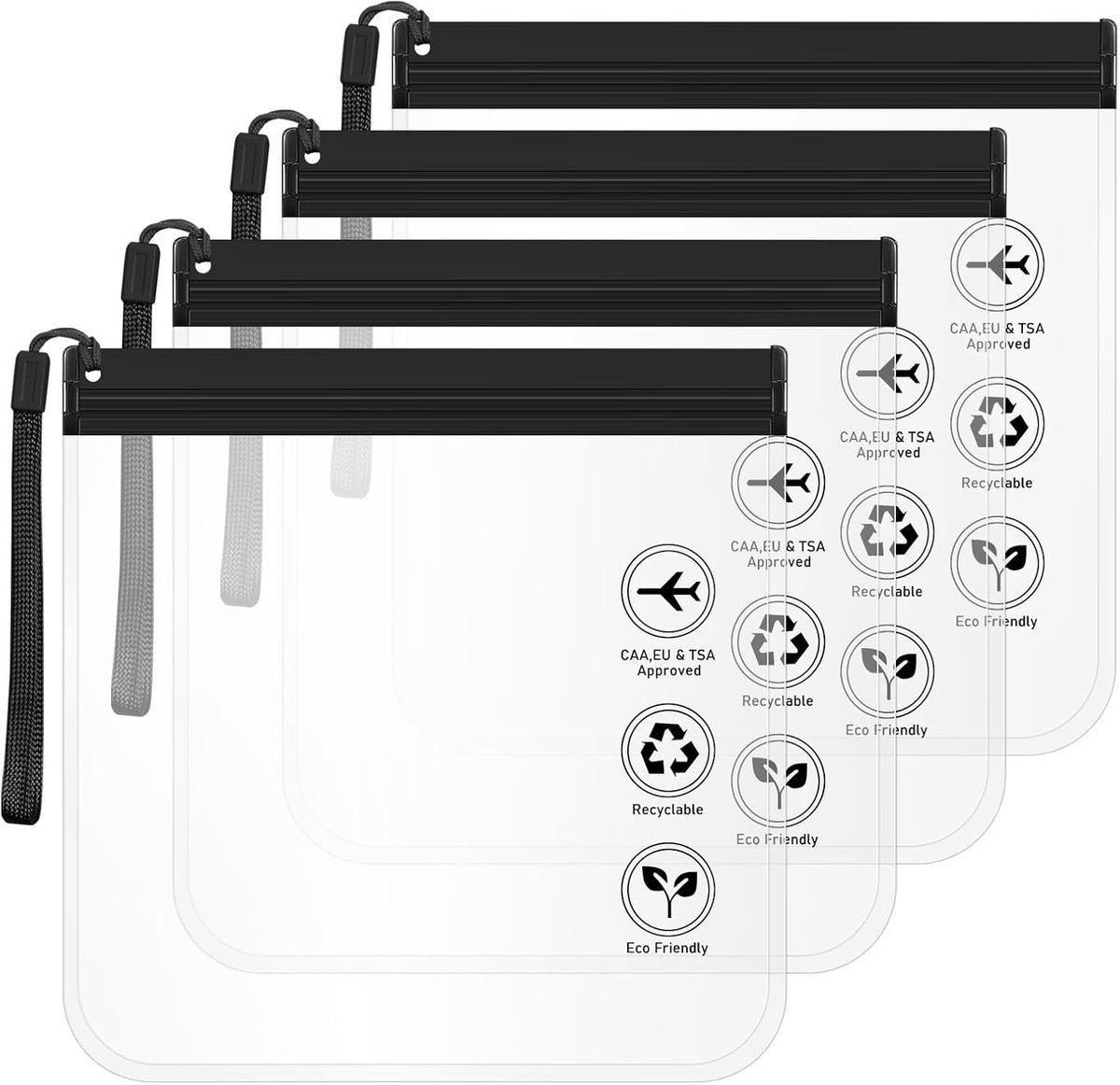 SnelShoppen - 4 Pack Transparante Reis Toilettas voor Vloeistoffen - Waterdichte Organizer voor Cosmetica - TSA Goedgekeurd - Zwart - 20x20 cm - Perfe