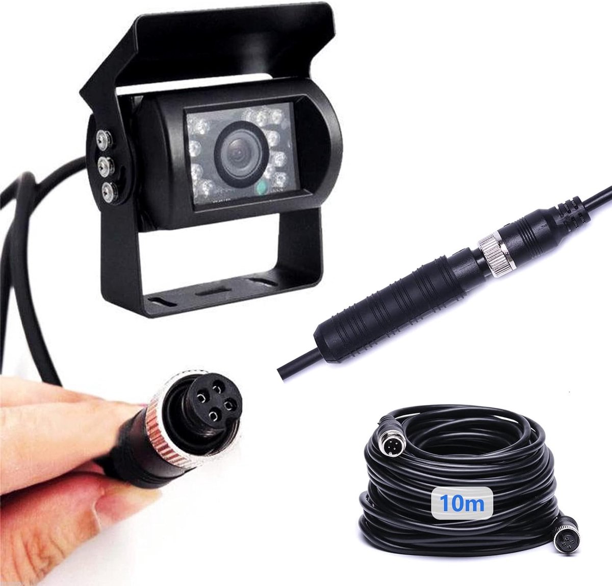 SnelShoppen - Reversing Camera 10m, 4 Pin Aviation Cable, Nachtzicht, 18 Infrarode Achteruitrijlijnen, Waterdicht IP69, Voor Bus/Motorhome/Truck/Trail