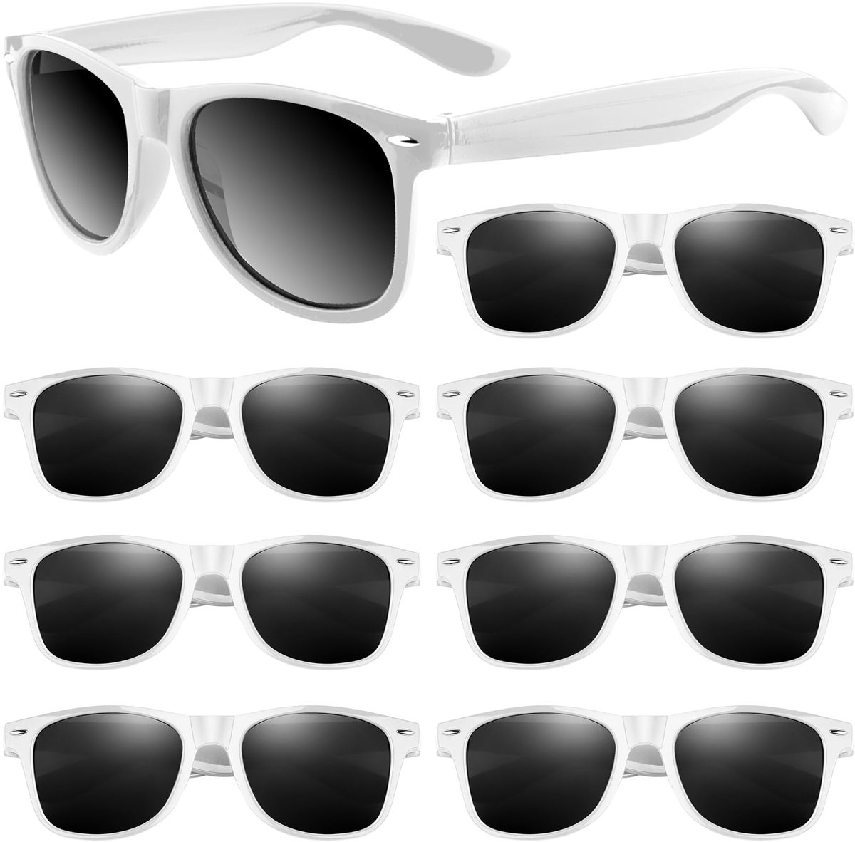 SnelShoppen - 8-delige Feestzonnebril Set voor Kinderen - Wit - Ideaal voor Zomer Strandfeest, Verjaardagsfeest, Zakvullers, 5.12 inch