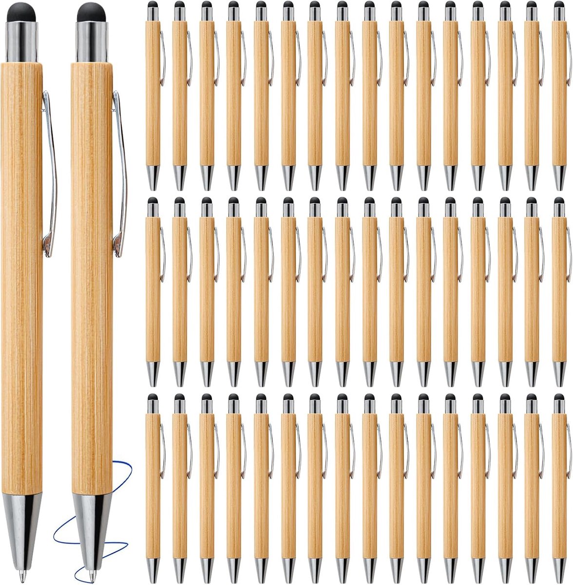 Bamboe balpen met touchscreen - 50 stuks - Eco-vriendelijk - Voor nauwkeurig schrijven - ShopVlot