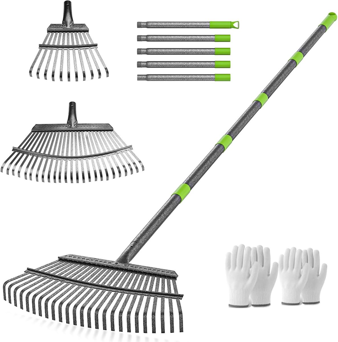 SnelShoppen - Tuinhark Heavy Duty 2-in-1 Dubbele Kop (25+11 Tanden) Verstelbaar van 70-185 cm | Bladhark en Gazonhark voor Aarde, Onkruid en Gras | In