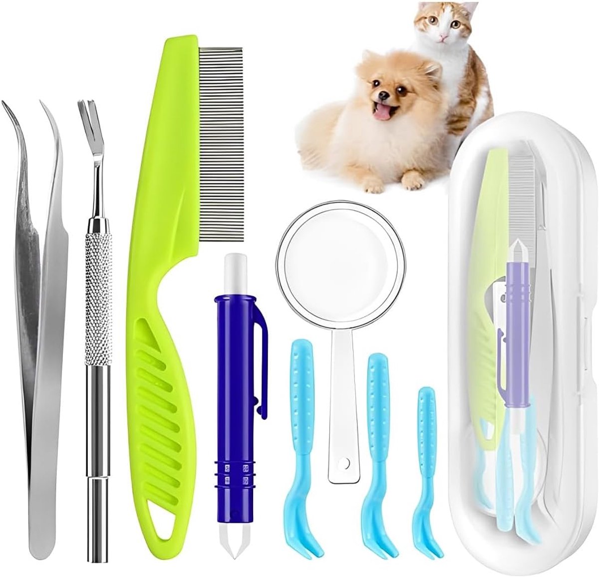 Tekenklemmen, 9-delige set, standaard, blauw, voor honden en katten