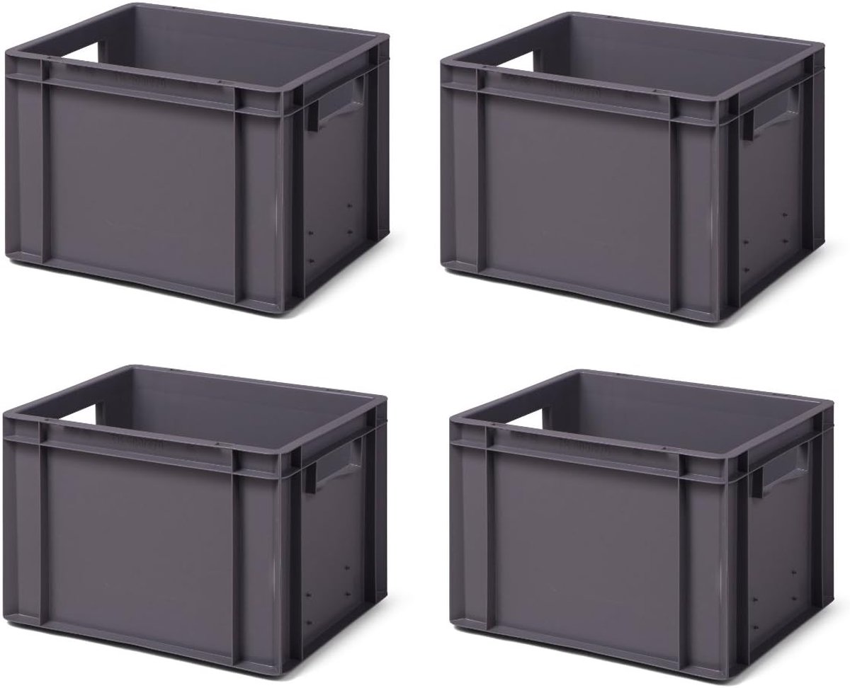 4 stuks transportstapelbakken TK427-0 grijs, lxbxh 400x300x270 mm, uit PP, volume: 23 liter, echte industriële kwaliteit ook geschikt voor voedsel