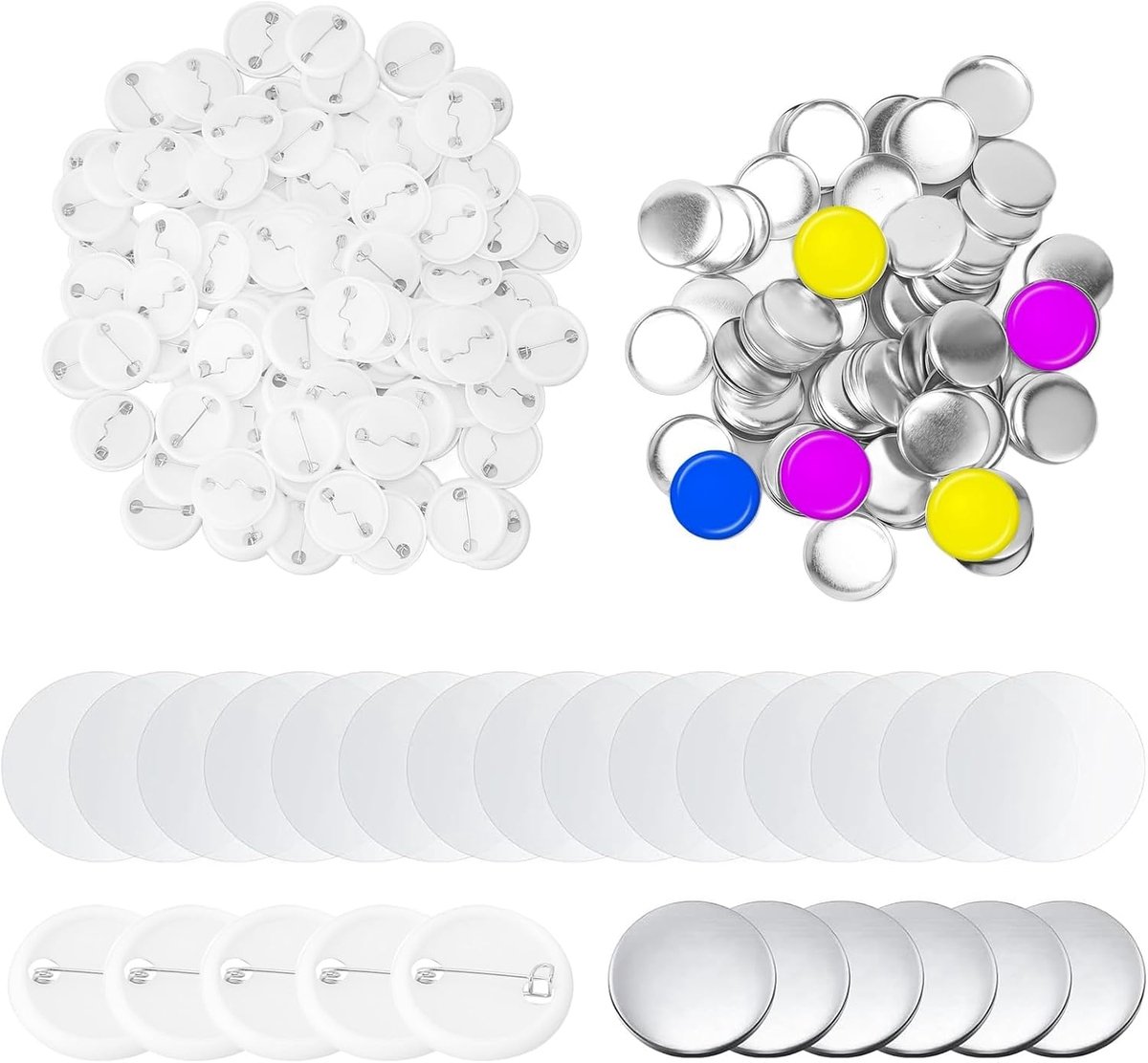 100 sets met ronde badges, van metaal, buttonbadge, accessoires voor knopen, voor knopen, lege knopen, voor knopen, 100 stuks