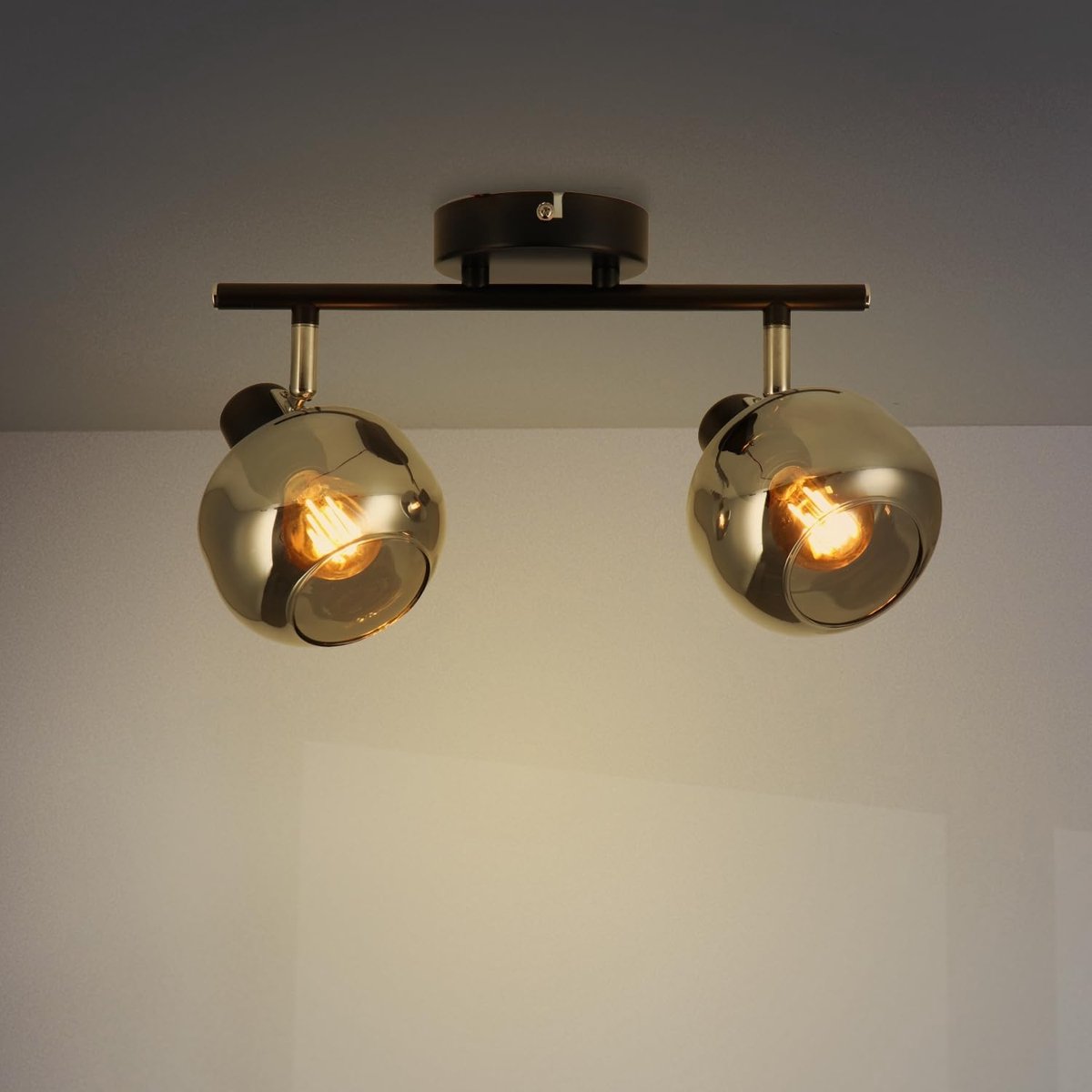 Ledme - Plafondlamp serie Glass 2 spots, led-binnenspot voor plafond E14 gloeilampen, led-plafondlamp voor binnen met zwarte afwerking (lamp niet inbegrepen).