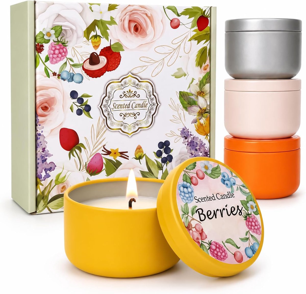 Set van 4 geurkaarsen, van natuurlijke sojawas, fruitige geur