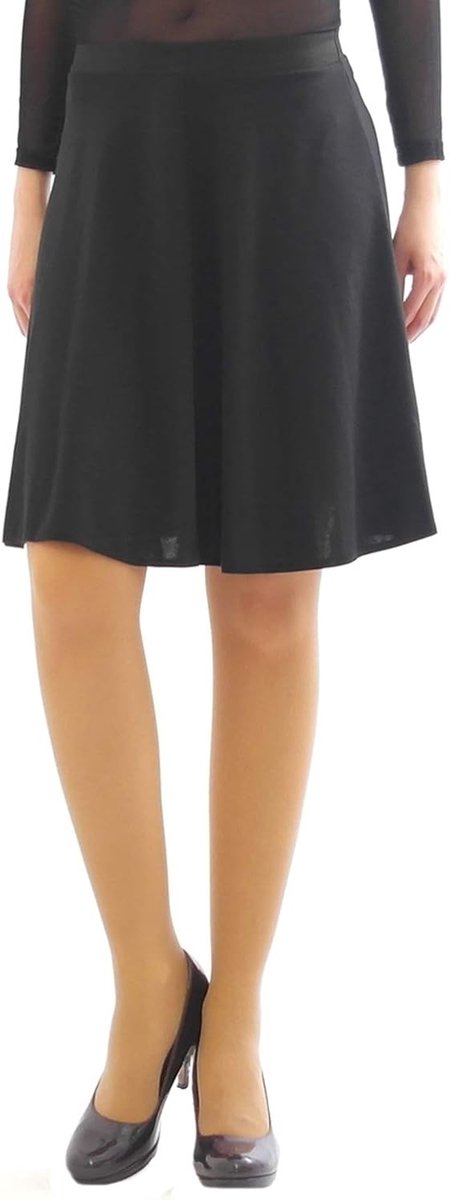 Midi-rok, plooirok, rubberen band, hoge taille, midi-rok, maxi-rok, Zwart, XXL/3XL