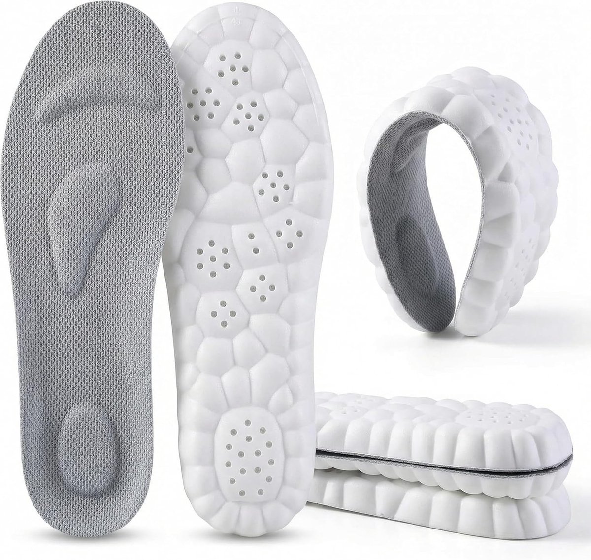 2 paar SPORT orthopedische inlegzolen, softbal PU inlegzolen, ademend, schokdempende inlegzolen voor heren en dames voor sport en dagelijks gebruik, 41-42 snijbaar/grijs (39-40 EU)