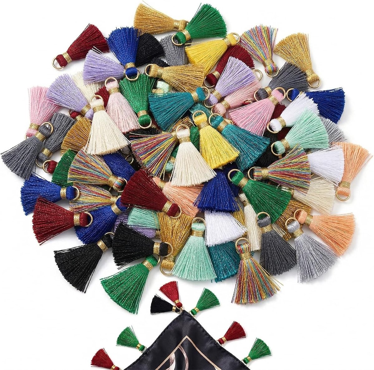 Kwastjes, kwastjes en open ringen voor sleutelhangers, personaliseerbaar en creatieve vrije tijd (20 mm) (willekeurige kleur)