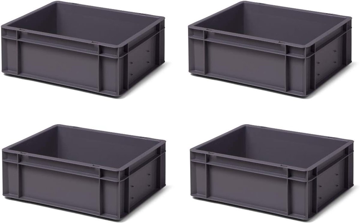 4 stuks transportstapelbakken TK414-0 grijs, lxbxh 400x300x145 mm, uit PP, volume: 13 liter, echte industriële kwaliteit ook geschikt voor voedsel