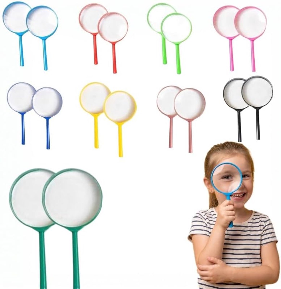 Kinderloep, 18 stuks, meerkleurig, vergrootglas, handloep