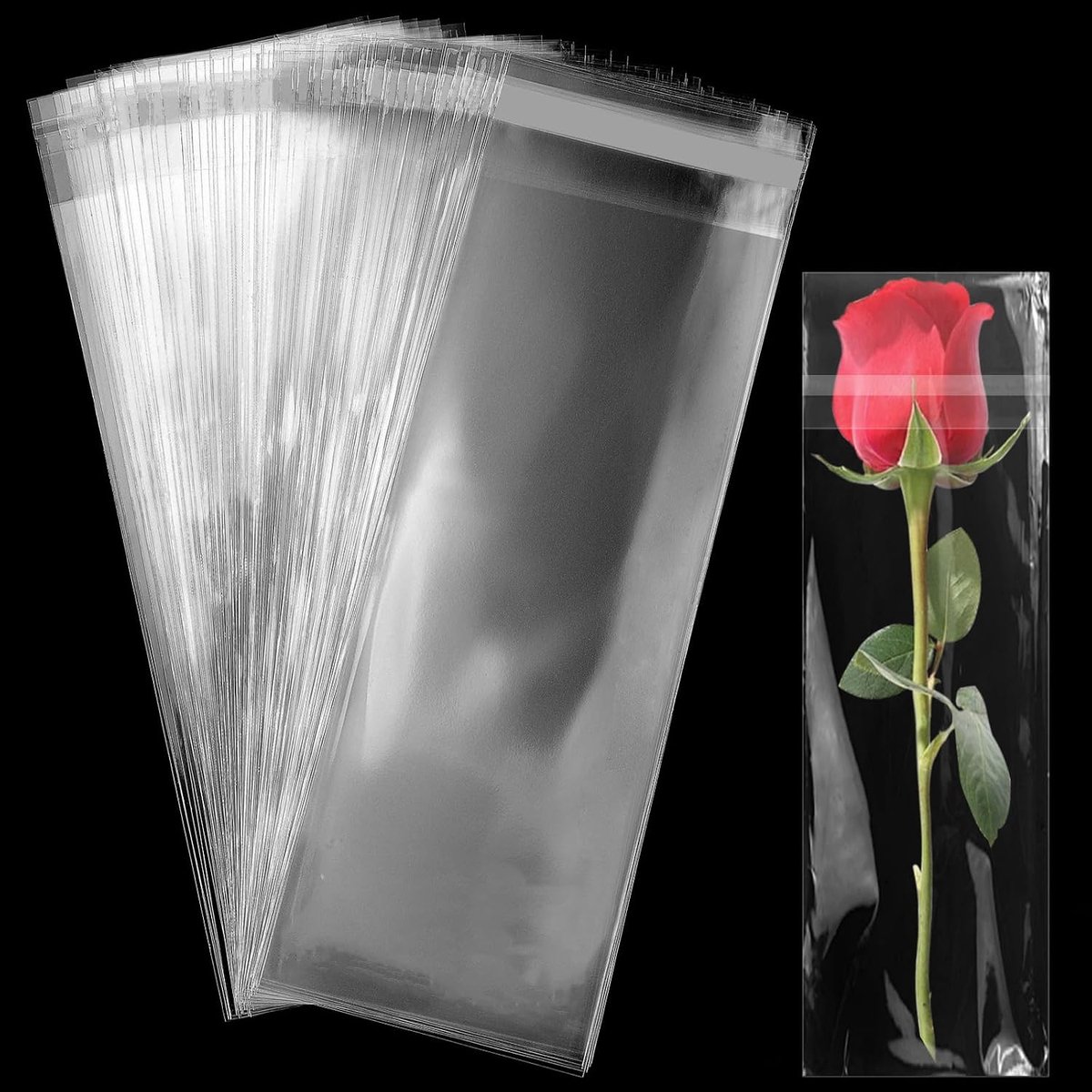 Zelfklevende plastic zakken, 4 x 20 cm, lange OPP-zakjes, hersluitbare kleefsluiting, zakken voor enveloppen