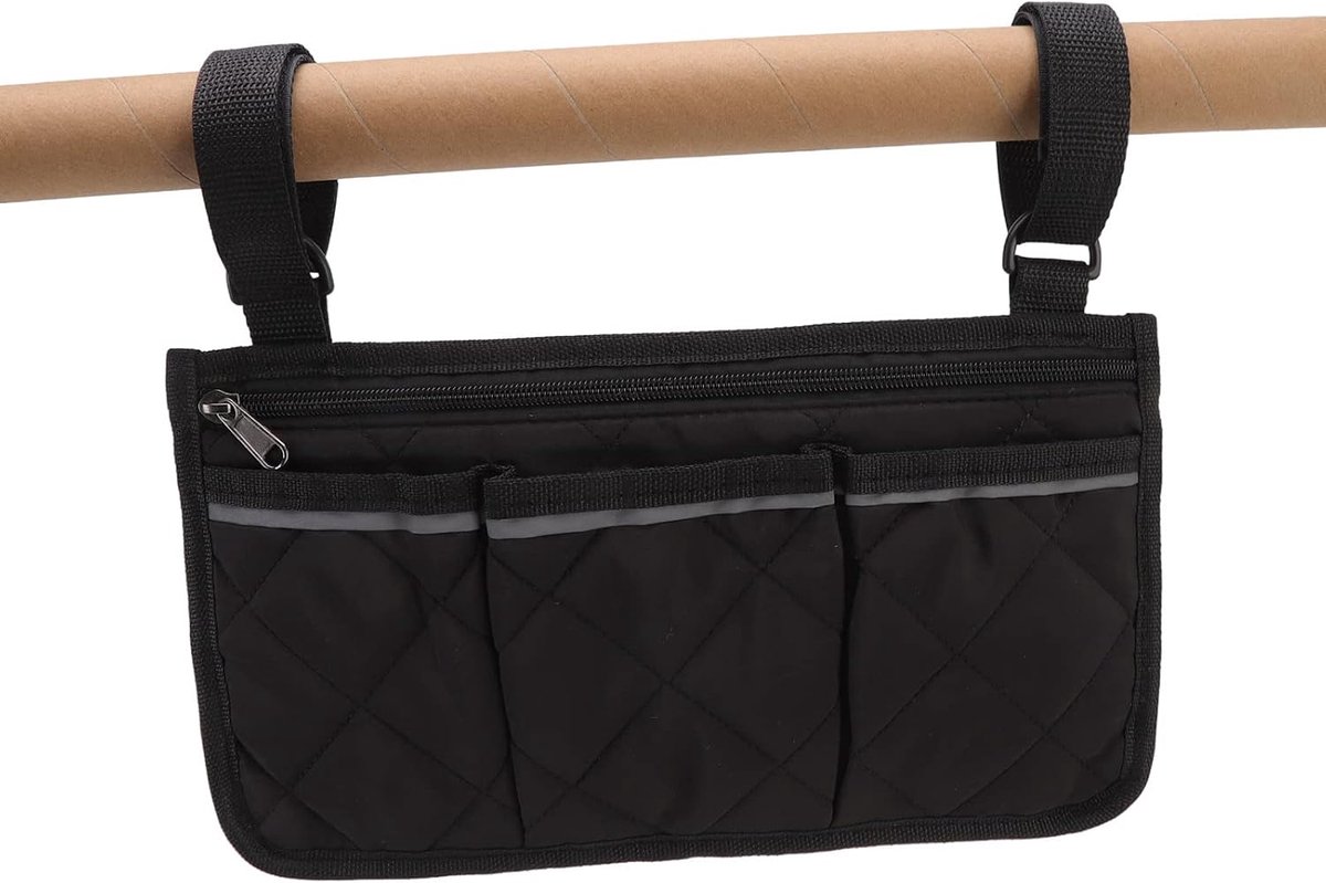 Rolstoelarmleuningen, waterdicht, polyester design met meerdere zakken, rolstoelzijvak voor mobiele stoelen buiten, babywagen (zwart)