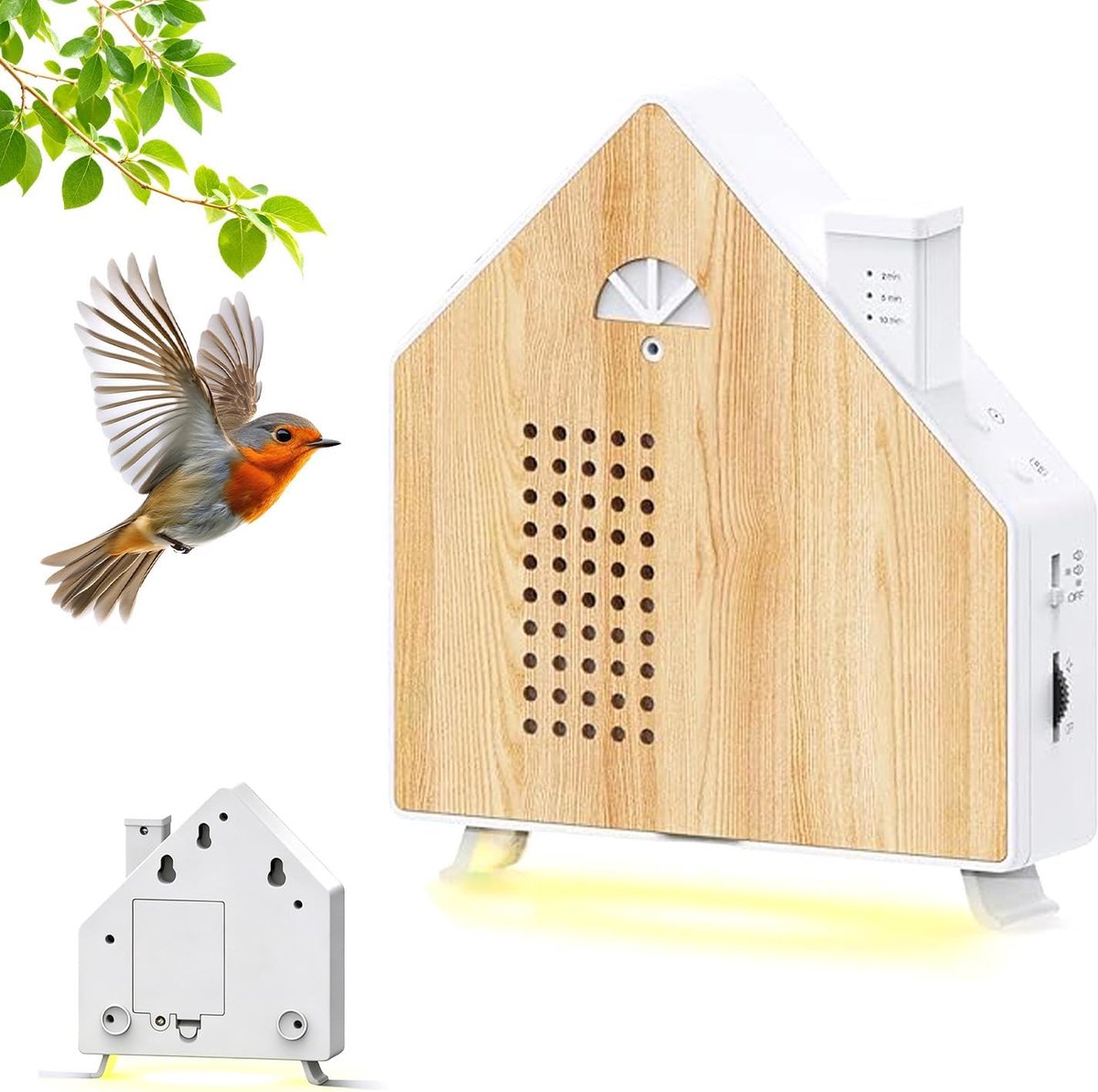 Bewegingsmelder, box met natuurgeluiden, doos met licht, 8 natuurlijke geluiden, 3 timers, volume 0-115 dB, vogelbox met vogelzang, zeegeluiden, nachtlampje voor slaapkamer, spa en