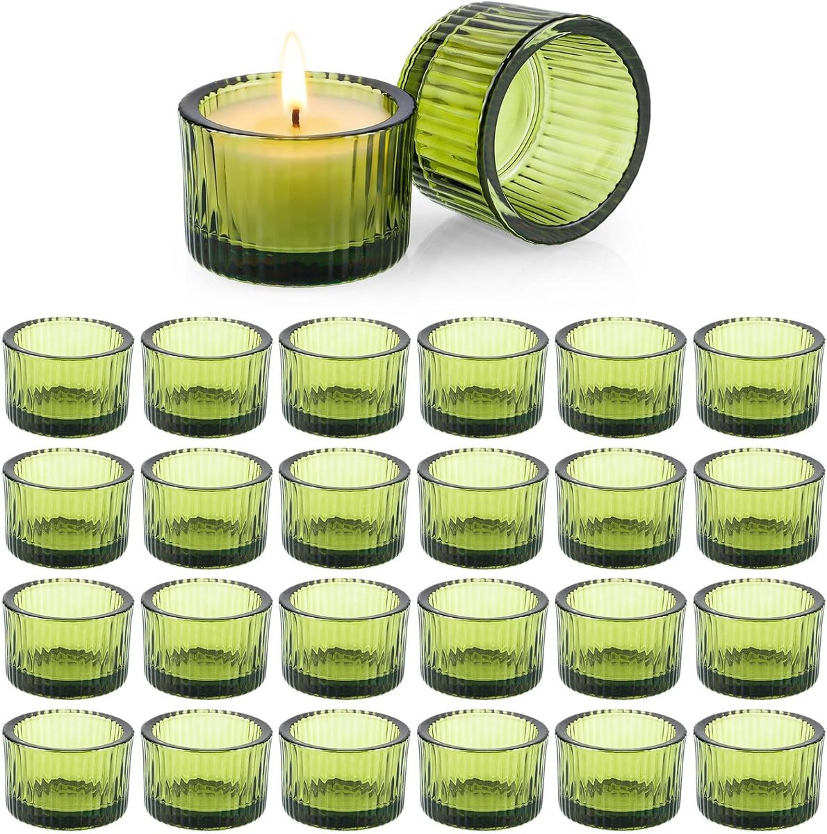 24 Stuks Waxinelichthouders, 5,5 x 3,5 cm Glazen Kaarshouders Groene Houder voor Kaars Tafel Decoratie Bruiloft Feest Vensterbank Thuis Normaal Gebruik